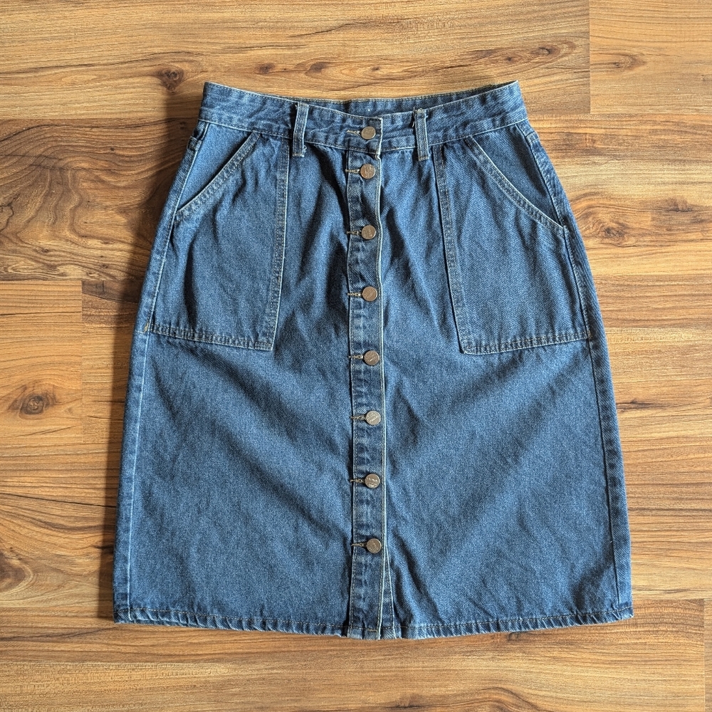 SHEIN Blue Denim Button-Down Midi Skirt
